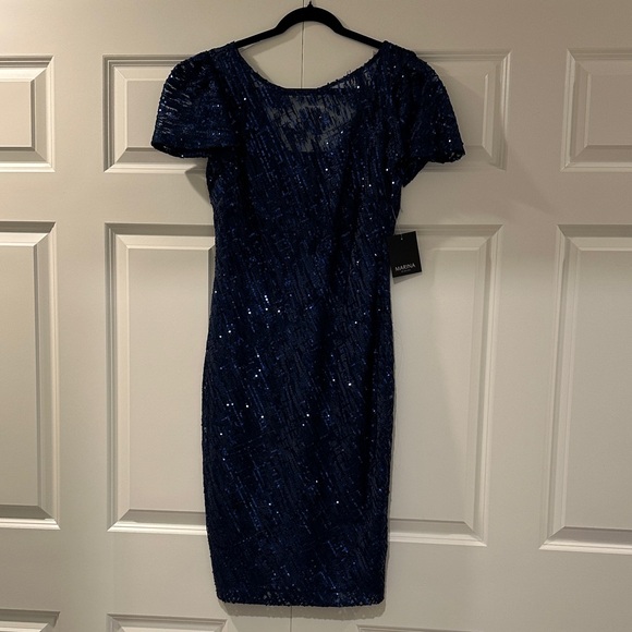 NWT MARINA Lapis Lined Sequin Flutter Sleeve Dress - Picture 3 of 7